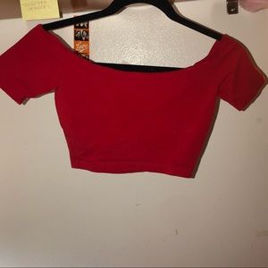 American apparel red off the shoulder short sleeve